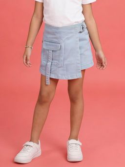 KiddoPanti - Girls Blue Denim Solid Skorts