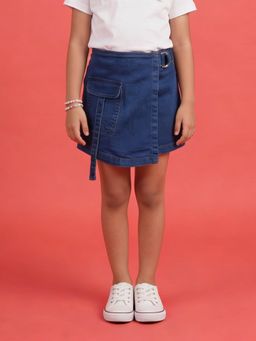 KiddoPanti - Girls Blue Denim Solid Skorts