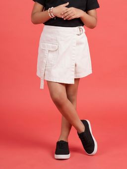 KiddoPanti - Girls White Denim Solid Skorts