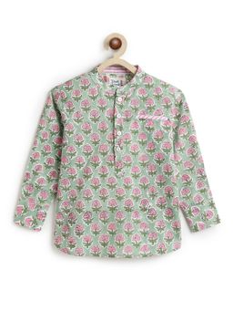 TIBER TABER - Boys Green Cotton Printed Kurta
