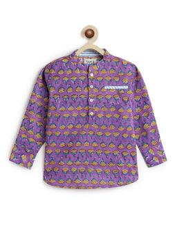 TIBER TABER - Boys Purple Cotton Printed Kurta