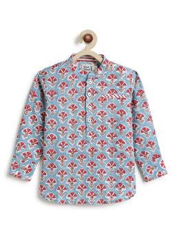 TIBER TABER - Boys Blue Cotton Printed Kurta