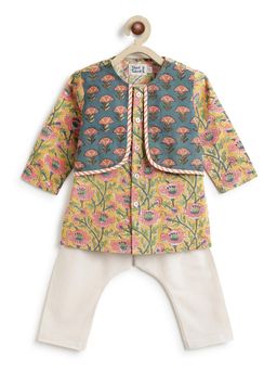 TIBER TABER - Boys Yellow Cotton Printed Kurta with Pyjama