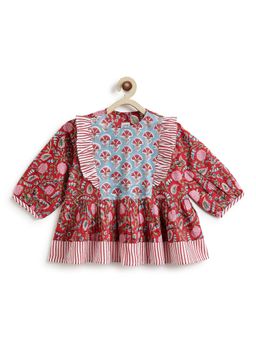 TIBER TABER - Girls Red Cotton Printed Top