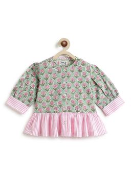TIBER TABER - Girls Green Cotton Printed Top
