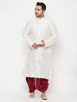 Vastramay - Men Cream and Maroon Silk Blend Solid Kurta with Dhoti (Set of 2)