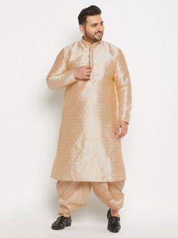Vastramay - Men Beige and Gold Silk Blend Kurta with Dhoti (Set of 2)