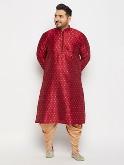Vastramay - Men Maroon Silk Blend Kurta & Dhoti (Set of 2)