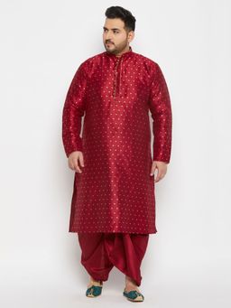 Vastramay - Men Maroon Silk Blend Kurta with Dhoti (Set of 2)