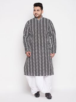 Vastramay - Men Black & White Pure Cotton Kurta with Dhoti (Set of 2)