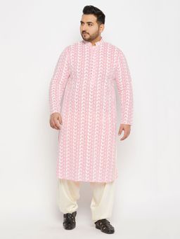 Vastramay - Men Pink & Cream Pure Cotton Kurta with Patiala (Set of 2)