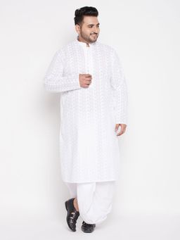 Vastramay - Men White Pure Cotton Kurta with Dhoti (Set of 2)