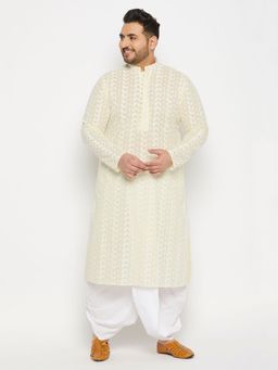 Vastramay - Men Green & White Pure Cotton Kurta with Dhoti (Set of 2)