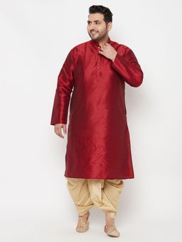 Vastramay - Men Maroon & Gold Silk Blend Kurta with Dhoti (Set of 2)