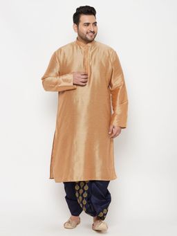 Vastramay - Men Rose Gold & Navy Blue Poly Viscose Kurta with Dhoti (Set of 2)