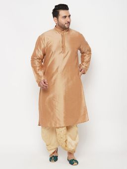 Vastramay - Men Golden Poly Viscose Kurta with Dhoti (Set of 2)