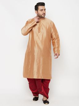 Vastramay - Men Rose Gold & Maroon Viscose Blend Kurta with Dhoti (Set of 2)