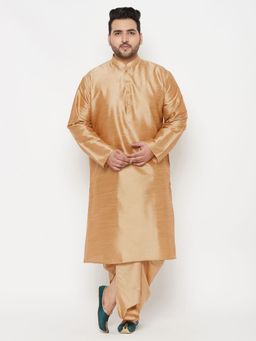 Vastramay - Men Gold Silk Blend Kurta with Dhoti (Set of 2)