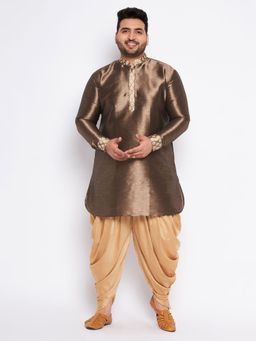 Vastramay - Men Bronze Silk Blend Kurta with Dhoti (Set of 2)