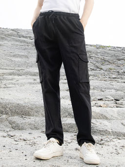 Campus Sutra - Mens Midnight Black Straight-Fit Utility Cargo