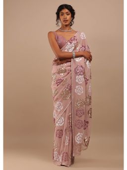 KALKI FASHION - Hushed Lilac Multi-Color Sequins Saree in Floral Motifs Embroidery