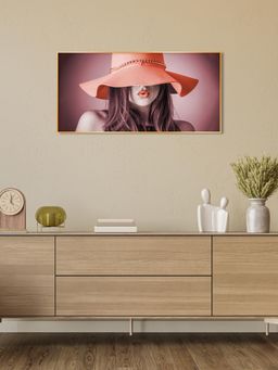 The Next Decor - Modern Lady With Hat Glass Finish Horizontal Wall Art
