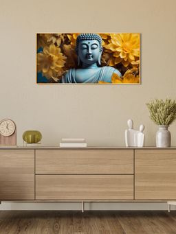 The Next Decor - Majestic Buddha With Flower Glass Finish Horizontal Wall Art