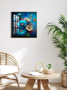 The Next Decor - Indigo Floral Glass Finish Square Wall Art