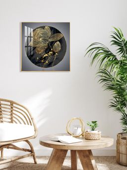 The Next Decor - Golden Petal Grandeur Glass Finish Square Wall Art