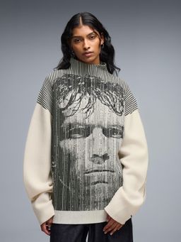 Puma - Unisex White Printed Polyester Sweater