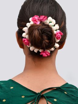 Silvermerc Designs - Mogra And Pink Flower Vein Hair Accessory