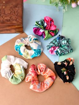 Silvermerc Designs - Set Of 6 Multi Coloured Printed Ponytail Holders