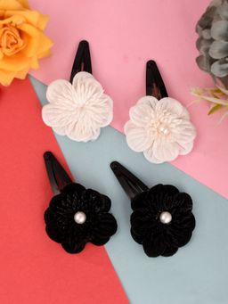 Silvermerc Designs - Set Of 2 Black & White Embellished Floral Tic Tac Hair Clip