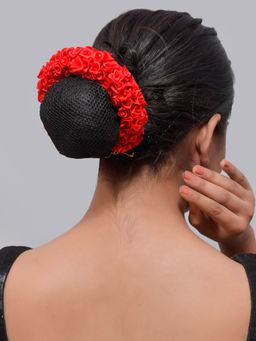 Silvermerc Designs - Bright Red Handmade Flowers Hair Bun