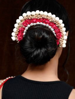 Silvermerc Designs - Women Red & Gold Toned Embellished Hair Accessory Set