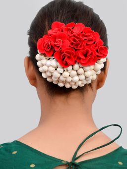Silvermerc Designs - Red Rose With Mogra Hair Bun Cover For Wedding