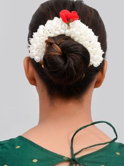 Silvermerc Designs - White Beni With Red Rose Hair Bun