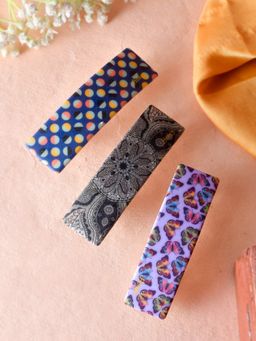 Silvermerc Designs - Set Of 3 Multi Coloured Printed Geometrical French Barrette