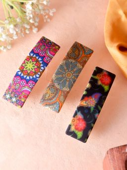Silvermerc Designs - Set Of 3 Multi Coloured Printed Geometrical French Barrette