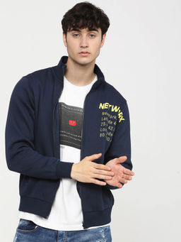 HIGHLANDER - Navy Blue Typography Regular Fit Hoodie