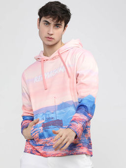 HIGHLANDER - Peach Printed Regular Fit Hoodie