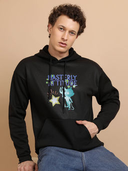 HIGHLANDER - Black Printed Relaxed Fit Hoodie