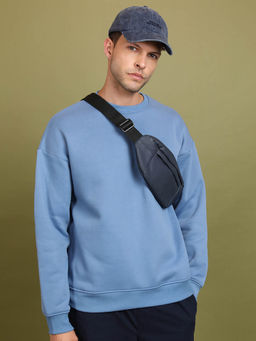 HIGHLANDER - Blue Solid Oversized Fit Sweatshirt