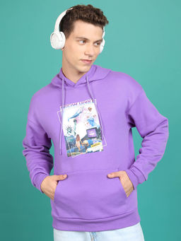 HIGHLANDER - Purple Printed Relaxed Fit Hoodie