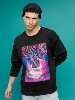 HIGHLANDER - Black Printed Oversized Fit Sweatshirt