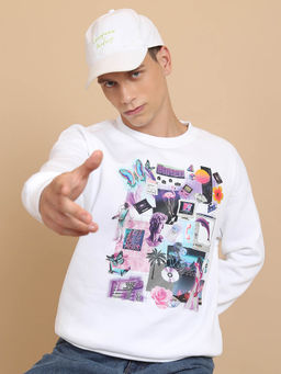 HIGHLANDER - White Printed Oversized Fit Sweatshirt