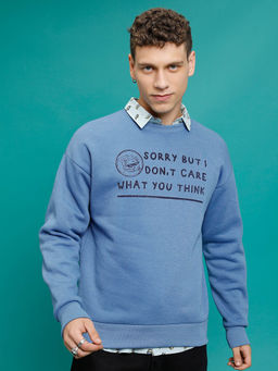 HIGHLANDER - Blue Typography Relaxed Fit Sweatshirt