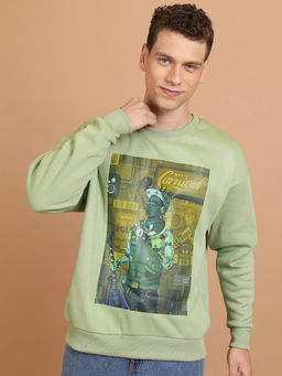 HIGHLANDER - Green Printed Oversized Fit Sweatshirt