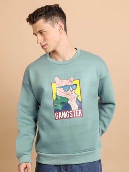 HIGHLANDER - Blue Printed Oversized Fit Sweatshirt