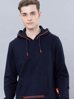 HIGHLANDER - Navy Blue Solid Regular Fit Hoodie